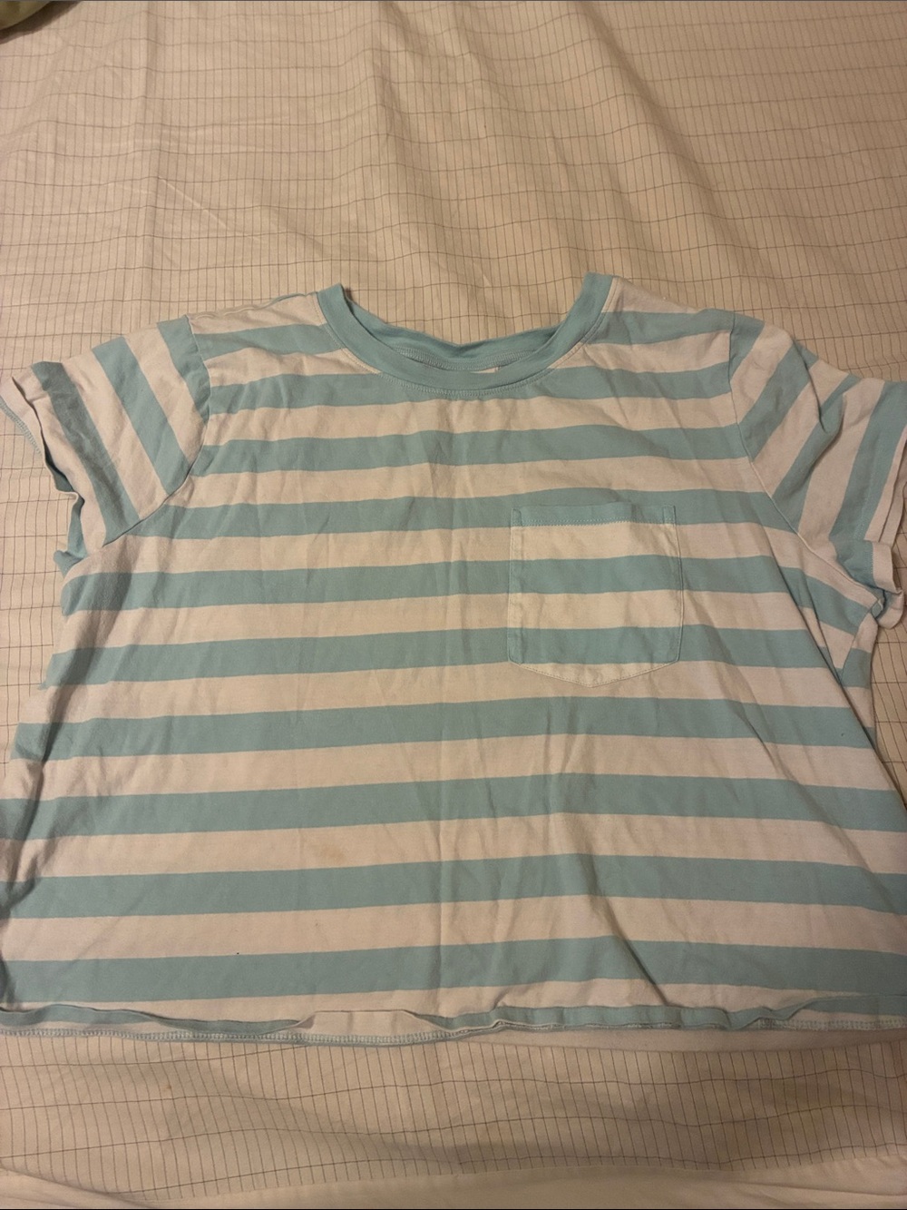 Teens Short-Sleeve Striped Tee in Light Blue and White